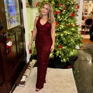 Zara Burgundy Sequin Halter Dress